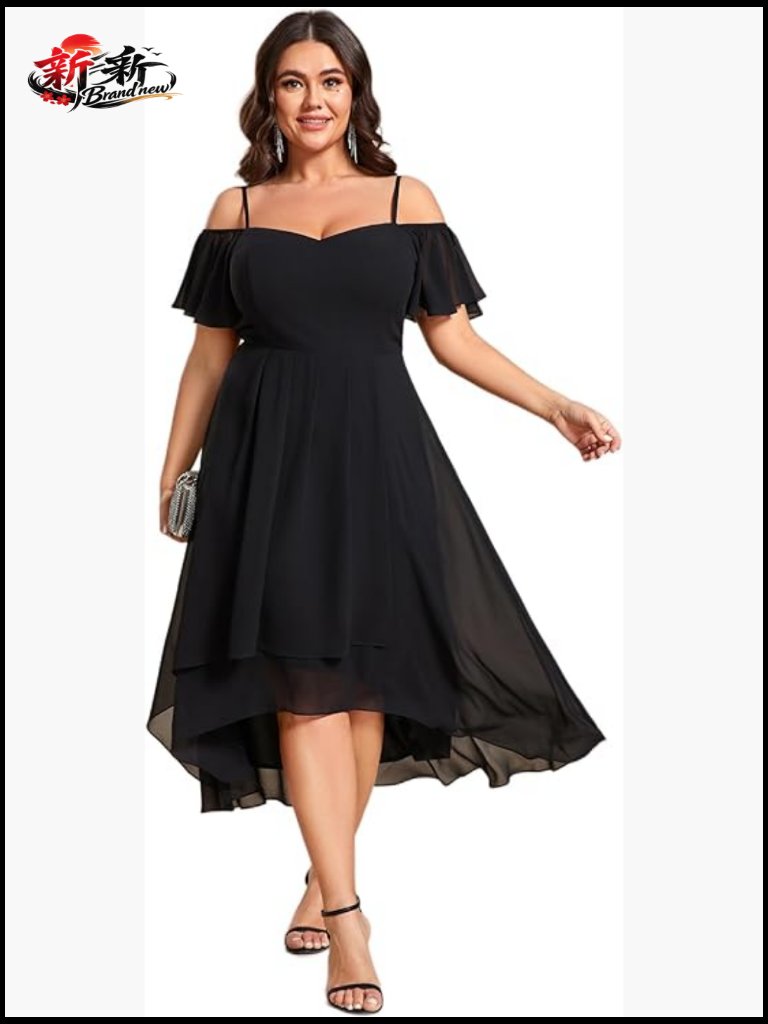 Plus Size Ruffle Sleeves Off Shoulder Empire Waist A Line Chiffon Midi Wedding